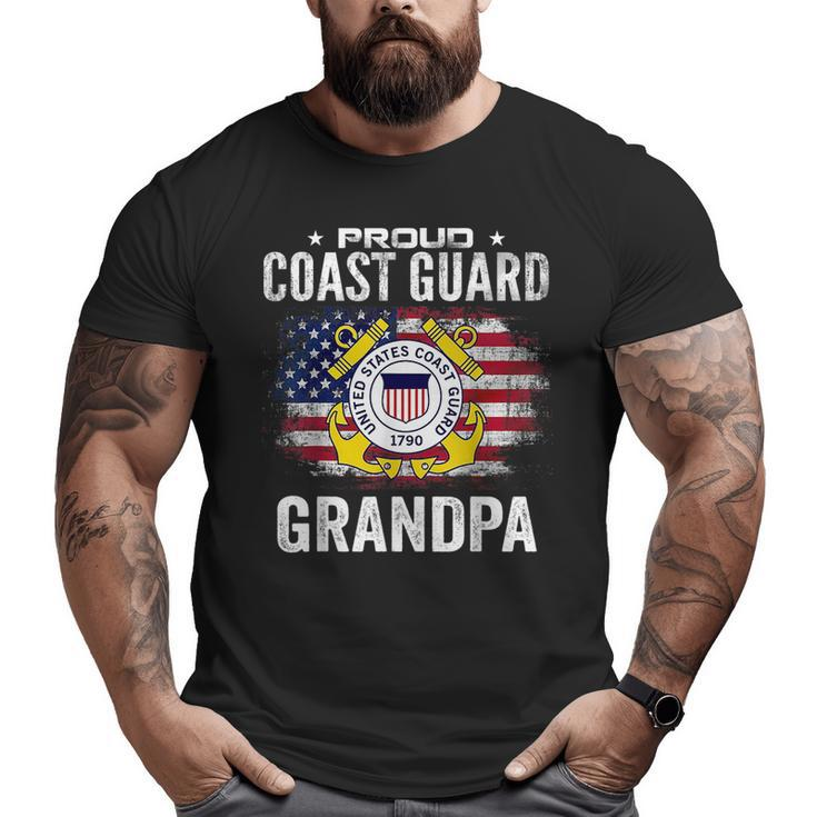 Proud Coast Guard Grandpa With American Flag Veteran Veteran  Big and Tall Men T-shirt