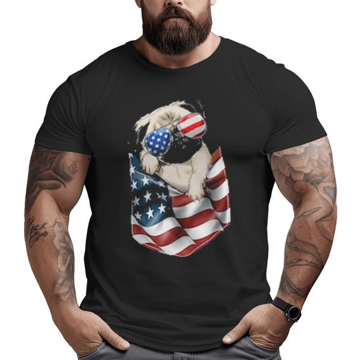 Pug In Pocket Dog 4Th July Usa Flag Big and Tall Men T-shirt