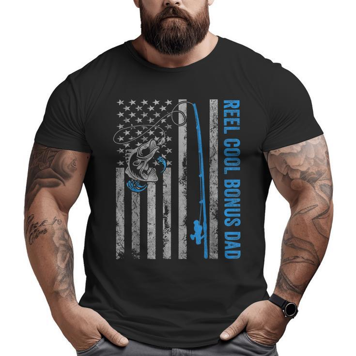 Reel Cool Bonus Dad Fathers Day American Flag Fishing Big and Tall Men T-shirt