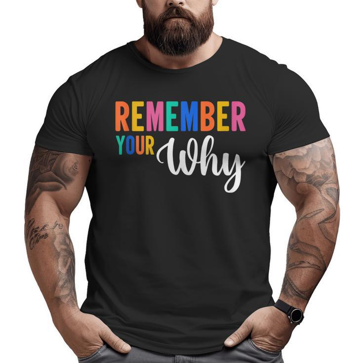 Remember Your Why Motivational Gym Fitness Workout Quote Big and Tall Men T-shirt