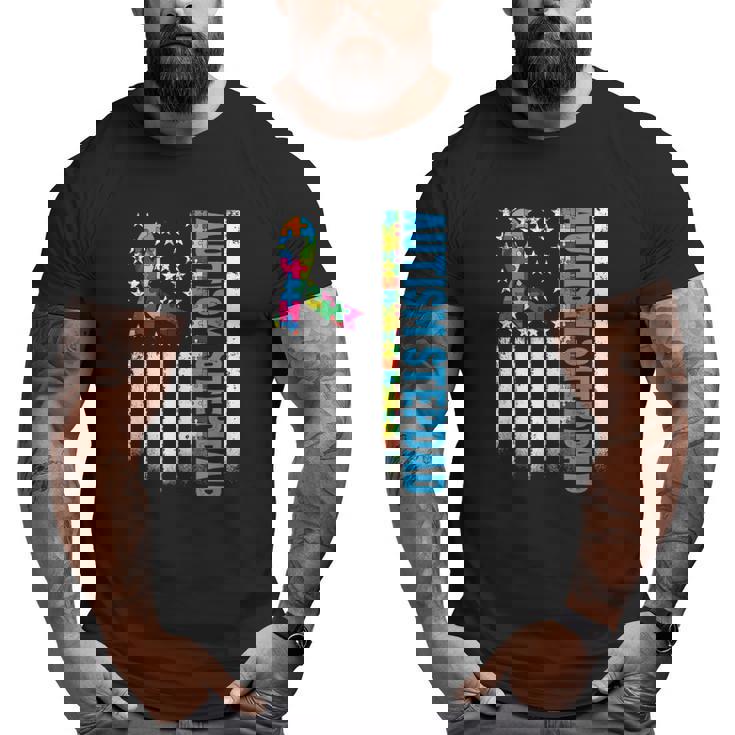 Retro American Flag Autism Stepdad Awareness Autistic Big and Tall Men T-shirt