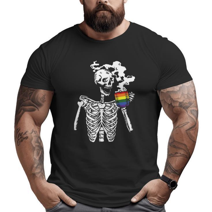 Skeleton Drinking Coffee Gay Pride Skull Lgbt Q Ally Big and Tall Men T-shirt