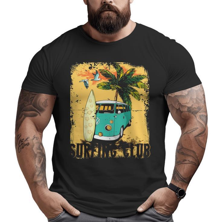 Surfing Summer Beach Hippie Van Bus Surfboard Palm Tree Big and Tall Men T-shirt