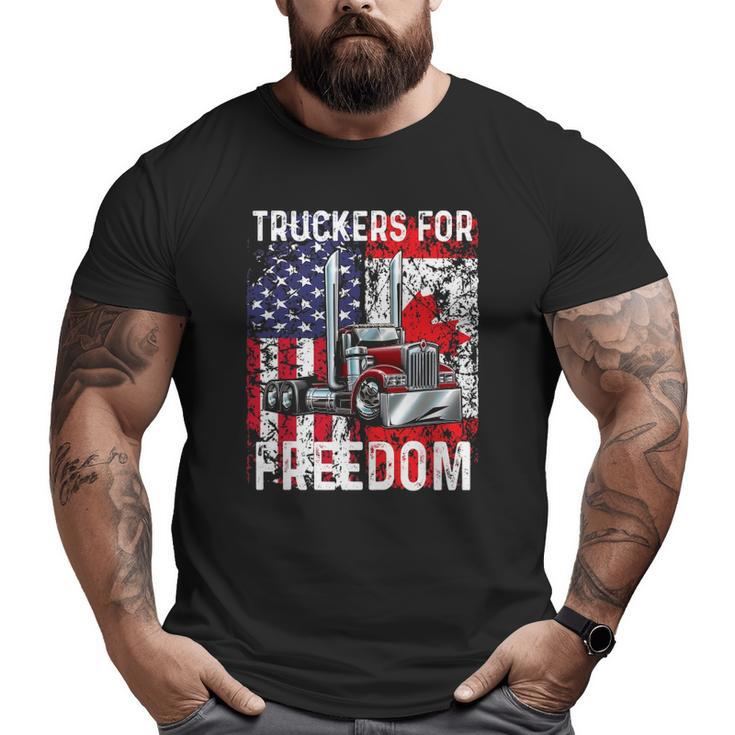 Trucker For Freedom Convoy 2022 American Canadian Flag Big and Tall Men T-shirt