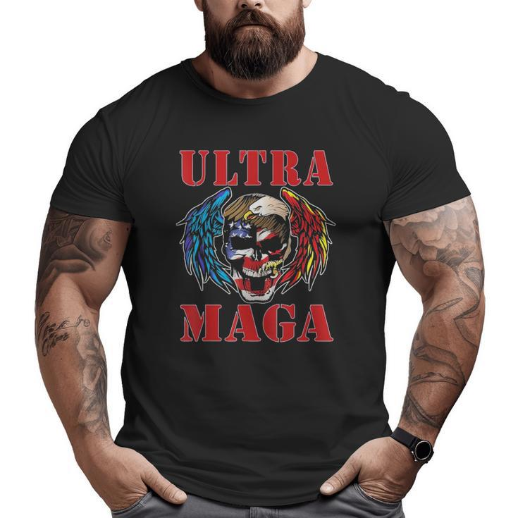 Ultra Maga Anti Joe Biden American Flag Skull Bald Eagle Big and Tall Men T-shirt