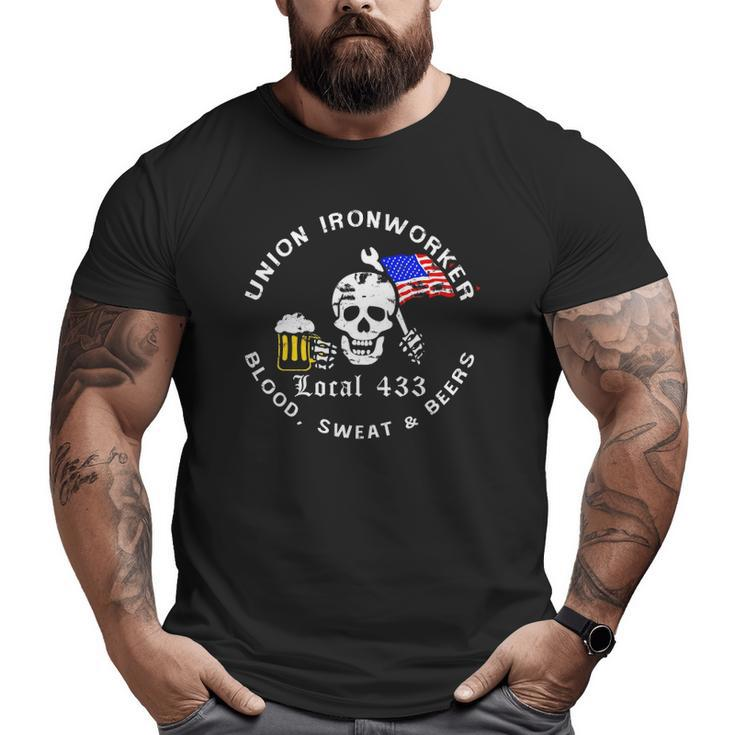 Union Ironworker Local 433 Blood Sweat & Beers Flag Tee Big and Tall Men T-shirt