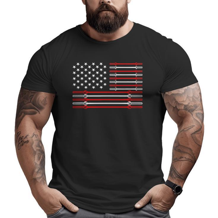 Us Flag Barbells Weightlifting Patriotic Gym Workout Big and Tall Men T-shirt