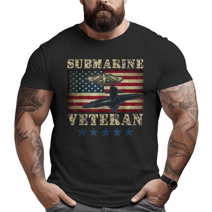 Us Navy Submarine Veteran Usa Flag Vintage Submariner  Big and Tall Men T-shirt