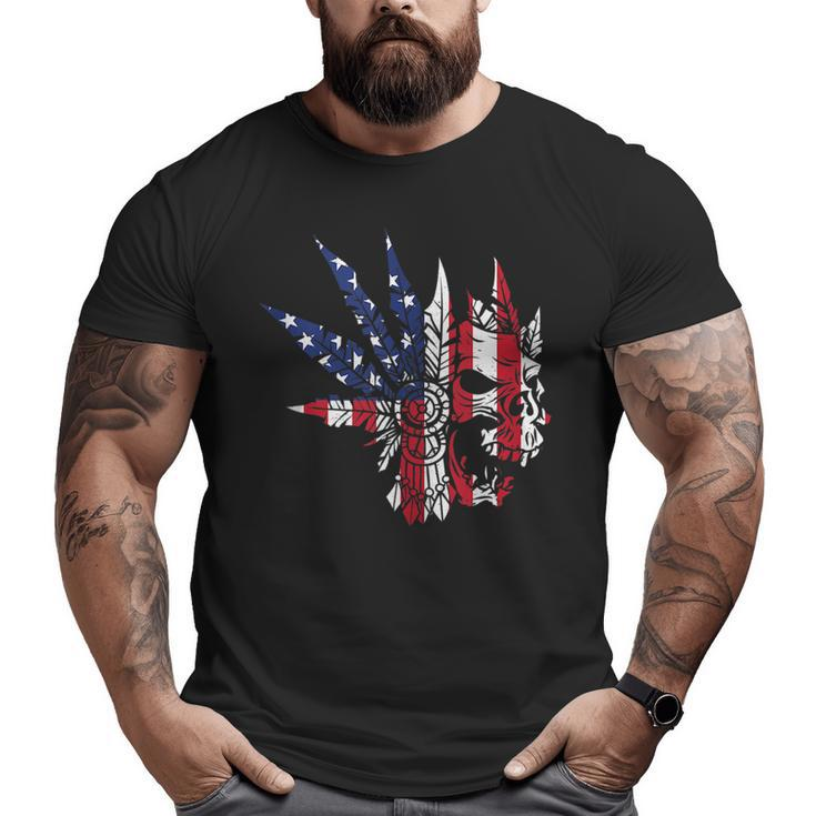 Usa American Flag Skull Skeleton Biker Style Idea Biker  Big and Tall Men T-shirt