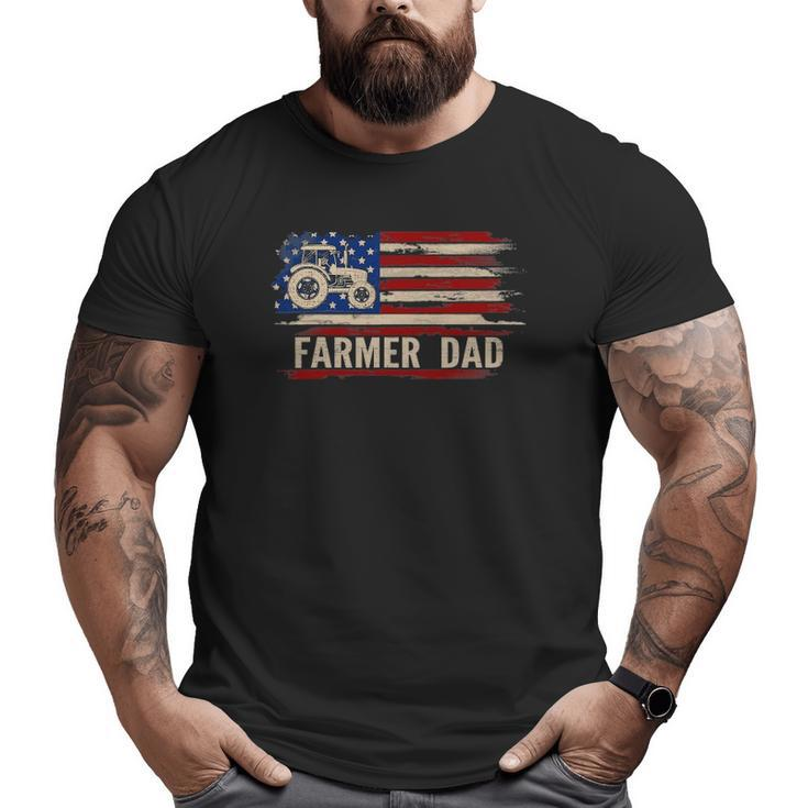 Vintage Farmer Dad American Usa Flag Farming Tractor Big and Tall Men T-shirt