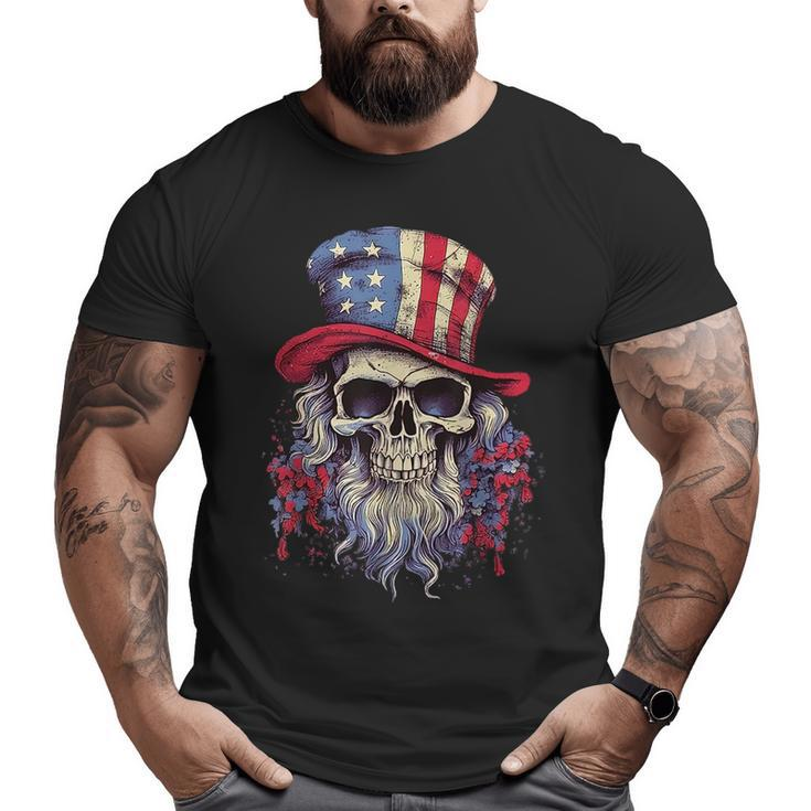 Vintage Skull American Flag Hat 4Th Of July Patriotic Men Patriotic  Big and Tall Men T-shirt