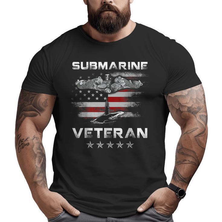 Vintage Submarine Veteran American Flag Patriotic Big and Tall Men T-shirt