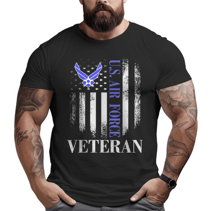 Vintage Us Air Force Veteran With American Flag Big and Tall Men T-shirt