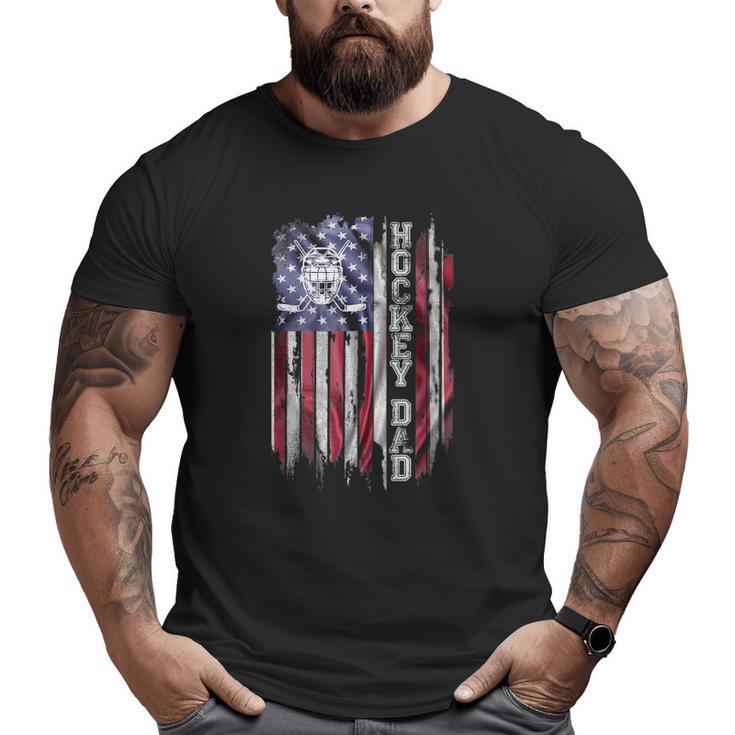 Vintage Usa American Flag Proud Hockey Dad Silhouette Big and Tall Men T-shirt