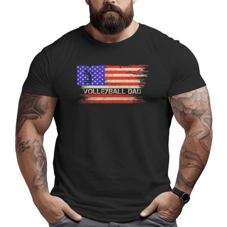 Vintage Usa American Flag Proud Volleyball Dad Silhouette Big and Tall Men T-shirt