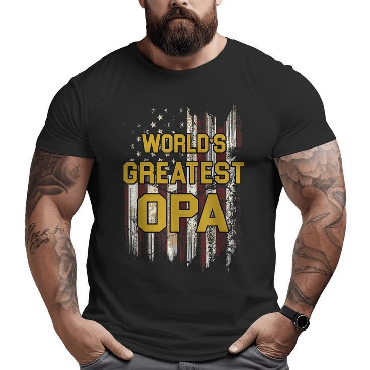 World's Greatest Opa Grandpa Distressed Flag Big and Tall Men T-shirt