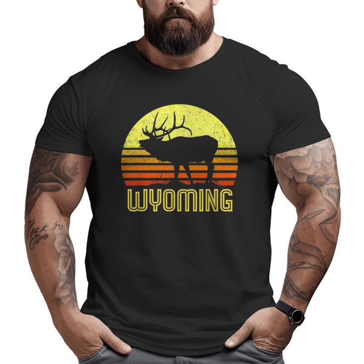 Wyoming Elk Hunter Dad Vintage Retro Sun Bow Hunting Big and Tall Men T-shirt