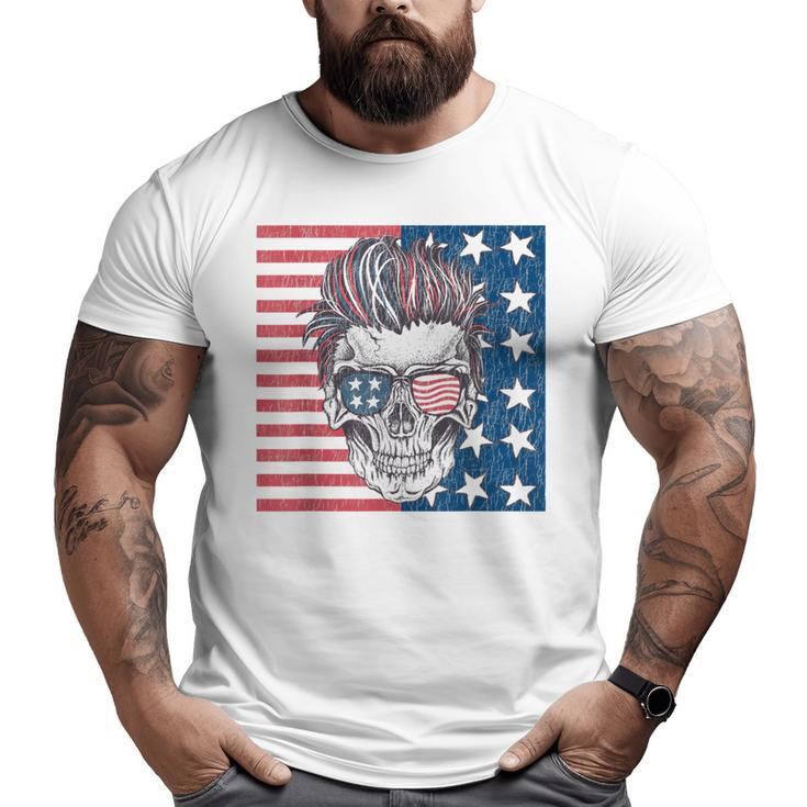 American Flag Skull Skeleton Biker T 4Th Of July Biker  Big and Tall Men T-shirt