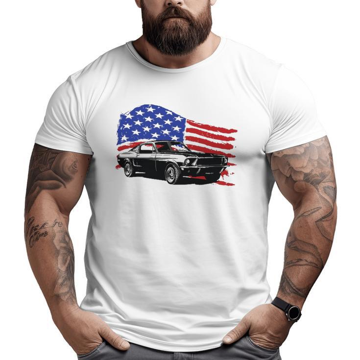 American Muscle Car With Flying American Flag For Car Lovers Big and Tall Men T-shirt