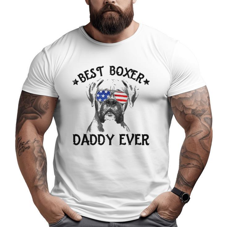 Mens Best Boxer Daddy Ever Dog Dad American Flag 4Th Of July Big and Tall Men T-shirt