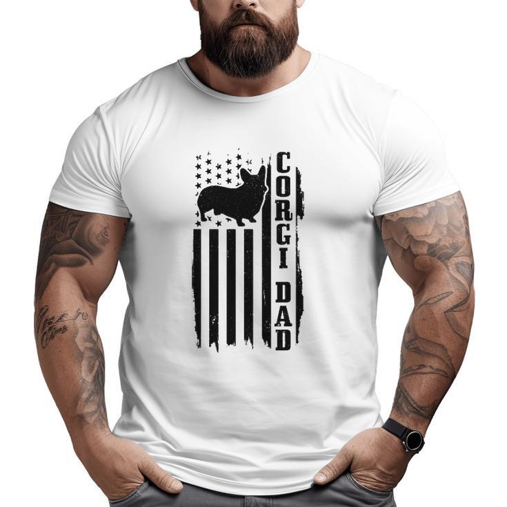 Mens Corgi Dad Vintage American Flag Patriotic Corgi Dog Big and Tall Men T-shirt