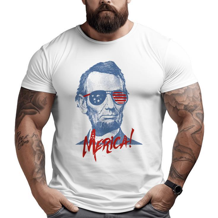 Merica Lincoln  4Th July Veterans Or Memorial Day Big and Tall Men T-shirt