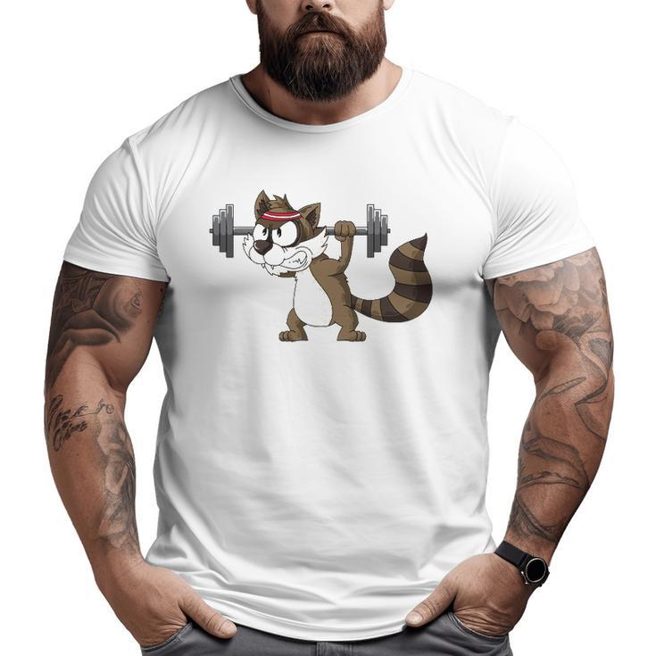 Raccoon Weight Lifting Gym Apparel Barbells Fitness Workout Big and Tall Men T-shirt