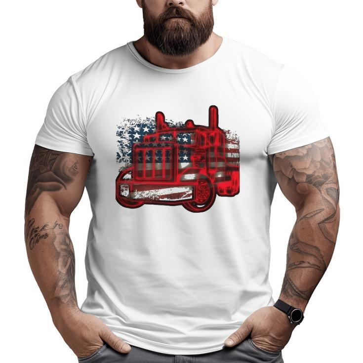 Truck Driver American Flag Trucker Semi Truck Big and Tall Men T-shirt