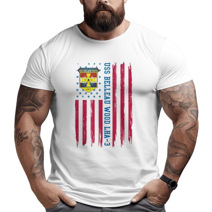 Uss Belleau Wood Lha-3 Amphibious Assault Usa Flag Veteran Big and Tall Men T-shirt