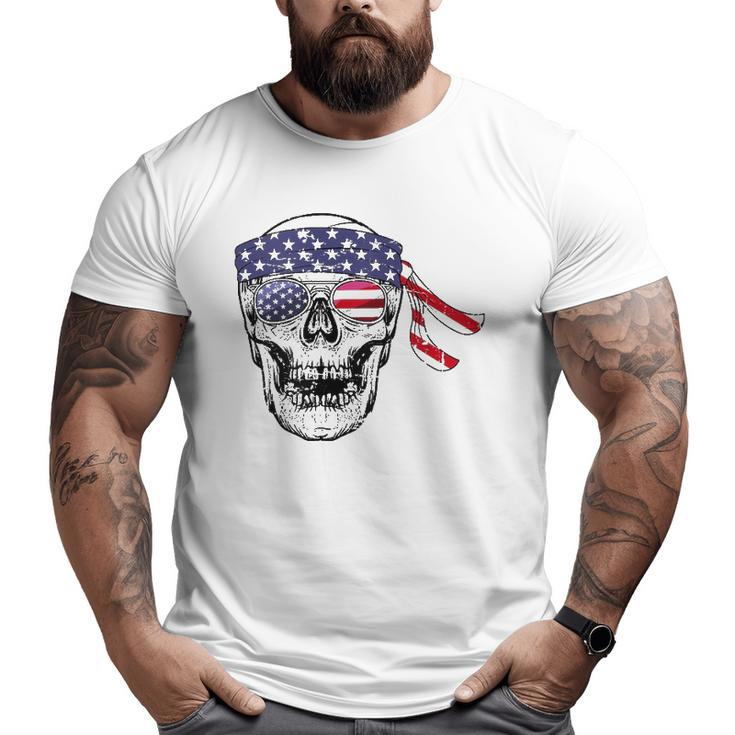 Vintage 4Th Of July Skull Graphic Art Us Flag Patriotic Big and Tall Men T-shirt