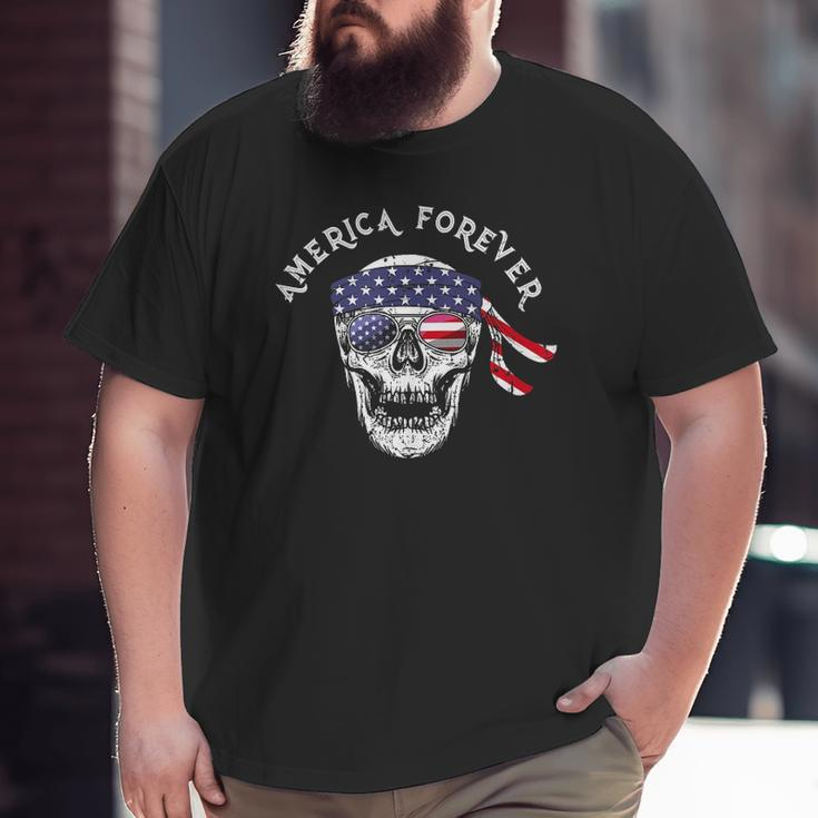 America Forever Patriotic Skull American Flag Sunglasses Big and Tall Men T-shirt