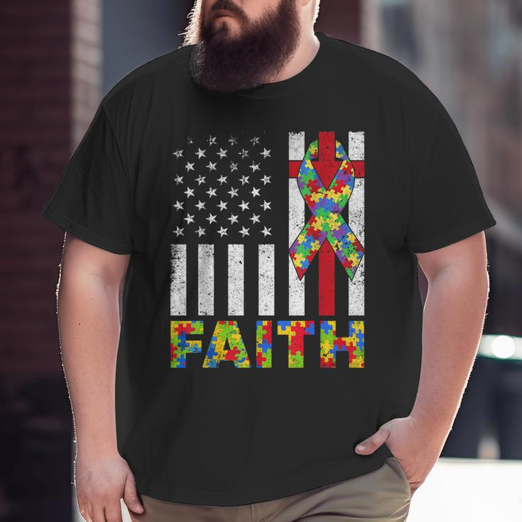 Autism Awareness Faith Cross Autistic Usa Flag For Dad Mens Big and Tall Men T-shirt