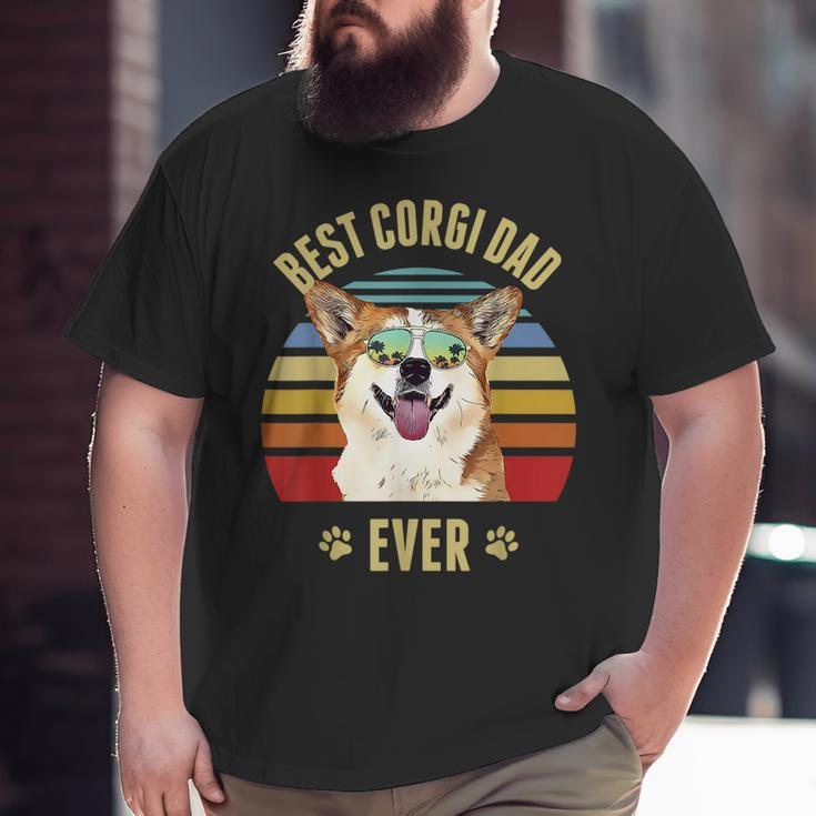 Corgi Best Dog Dad Ever Retro Sunset Beach Vibe Big and Tall Men T-shirt