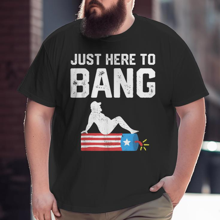 Just Here To Bang Fireworks 4Th Of July Dad Bod Father Big and Tall Men T-shirt