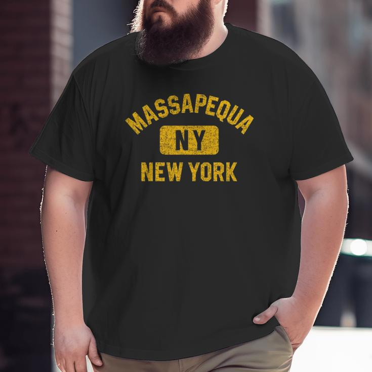 Massapequa Ny New York Gym Style Distressed Amber Print Big and Tall Men T-shirt