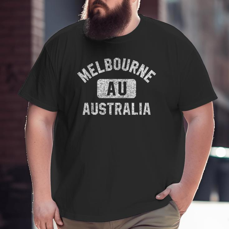 Melbourne Australia Gym Style Distressed White Print Big and Tall Men T-shirt