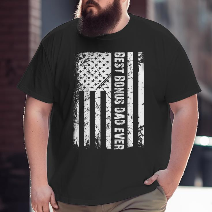 Mens Best Bonus Dad Ever American Flag Tshirt Father Day Big and Tall Men T-shirt