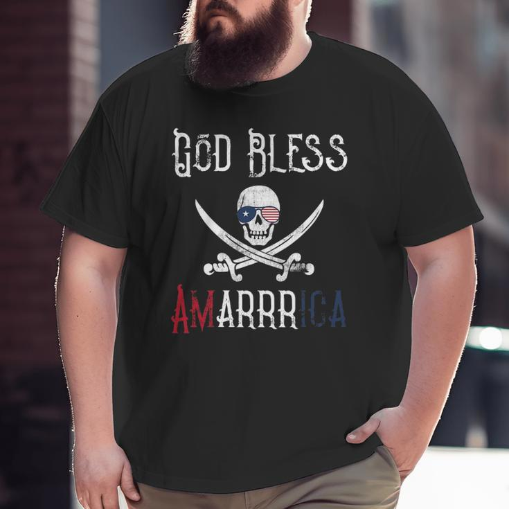 Patriotic Pirate Saying God Bless America Arrr Big and Tall Men T-shirt