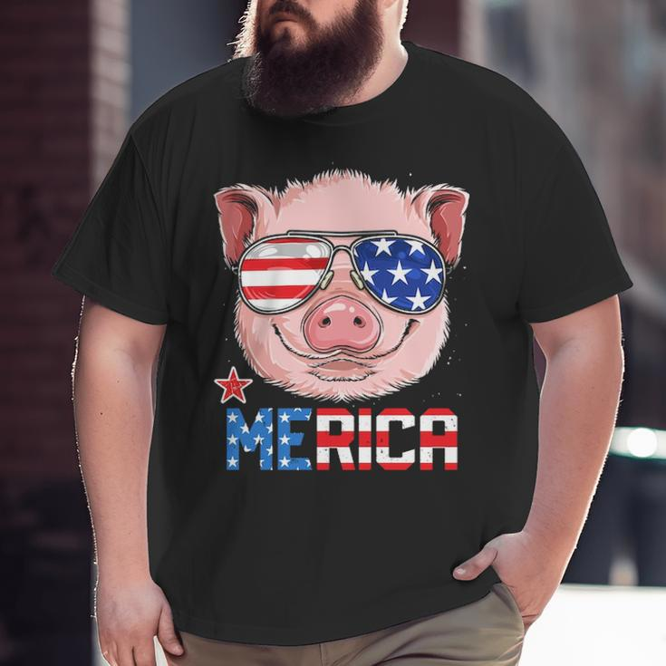 Pig 4Th Of July Merica American Flag Sunglasses Big and Tall Men T-shirt