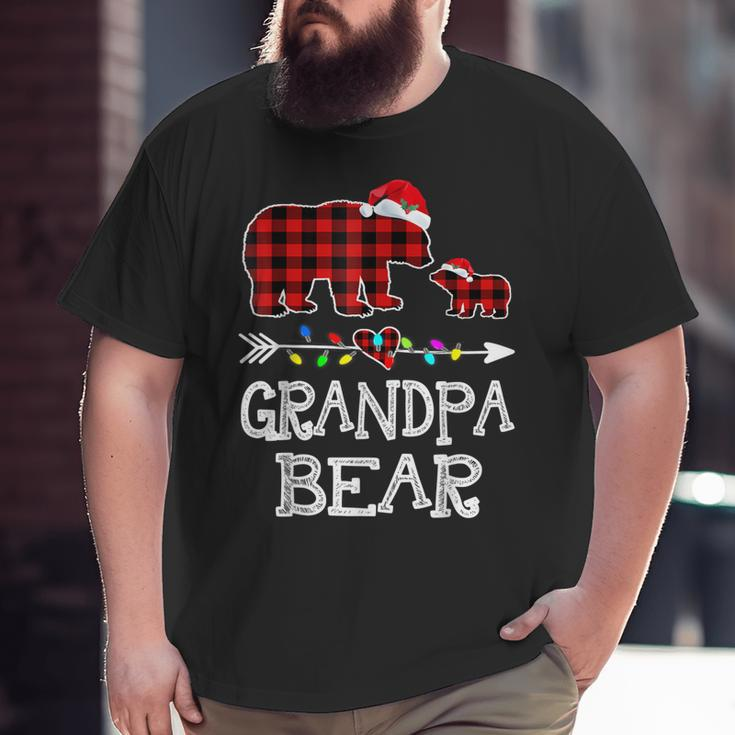 Red Plaid Grandpa Bear & Kid Christmas Light Santa Hat Big and Tall Men T-shirt