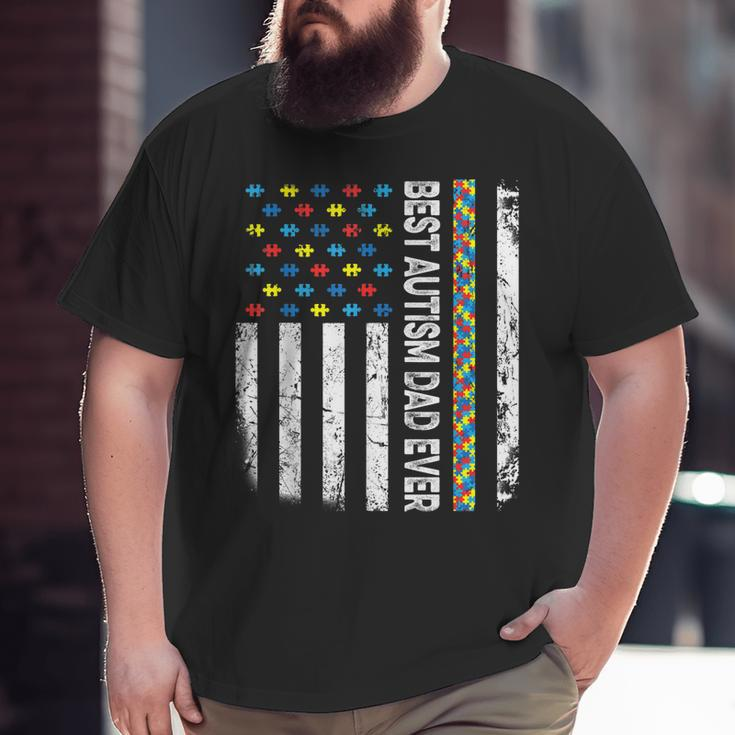 Vintage American Flag Best Autism Dad Ever Autism Awareness Big and Tall Men T-shirt
