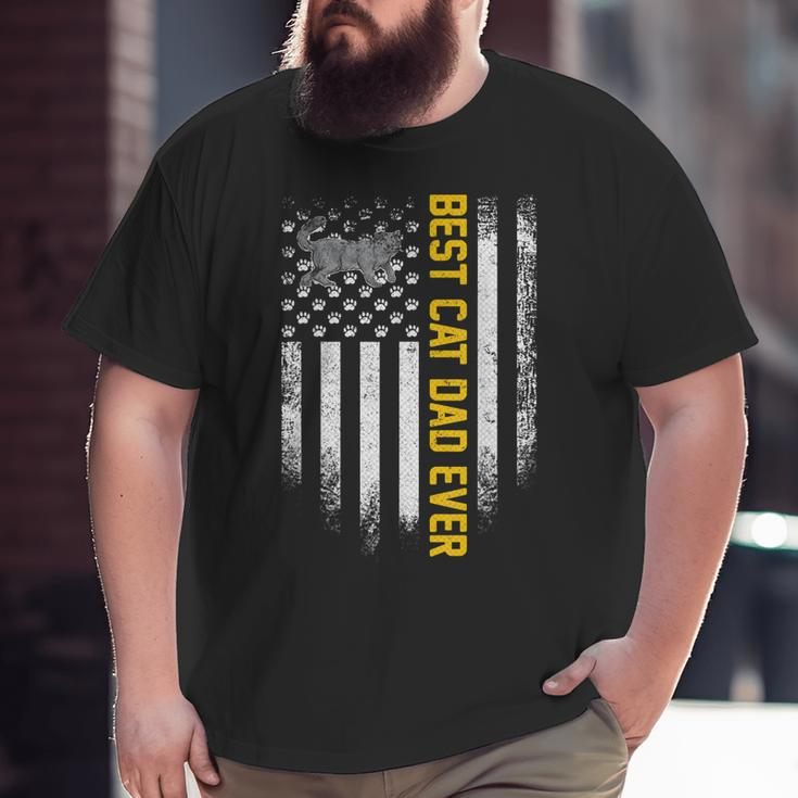 Vintage American Flag Best British Shorthair Cat Dad Ever Big and Tall Men T-shirt