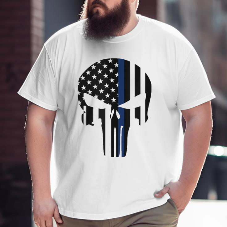 Blue Line American Skull Flag Support Police Big and Tall Men T-shirt