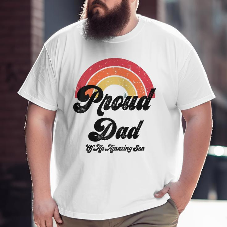 Proud Dad Of A Gay Son Lgbtq Ally Free Dad Hugs Bi Raglan Baseball Tee Big and Tall Men T-shirt