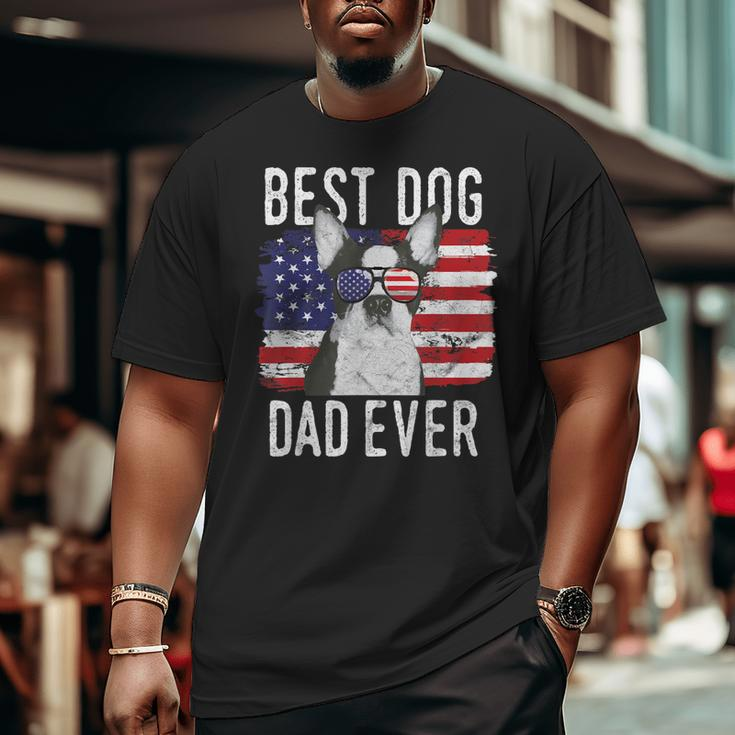 American Flag Best Dog Dad Ever Boston Terrier Usa Big and Tall Men T-shirt