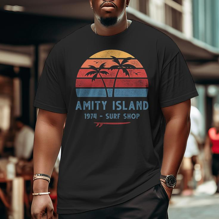 Amity Island Surf 1974 Surf Shop Sunset Surfing Vintage Big and Tall Men T-shirt