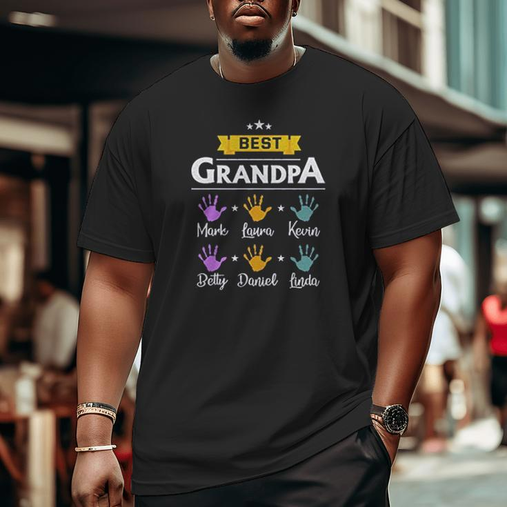 Best Grandpa With Grandchilds Handprint Big and Tall Men T-shirt