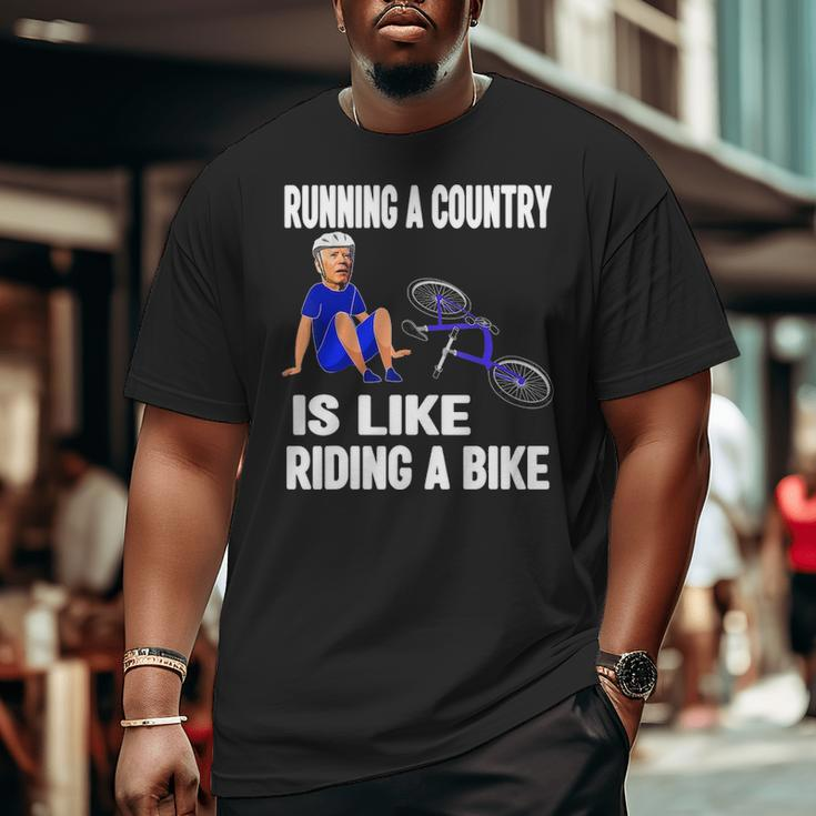Biden Falls Off Bike Joe Biden Falling Off His Bicycle Big and Tall Men T-shirt