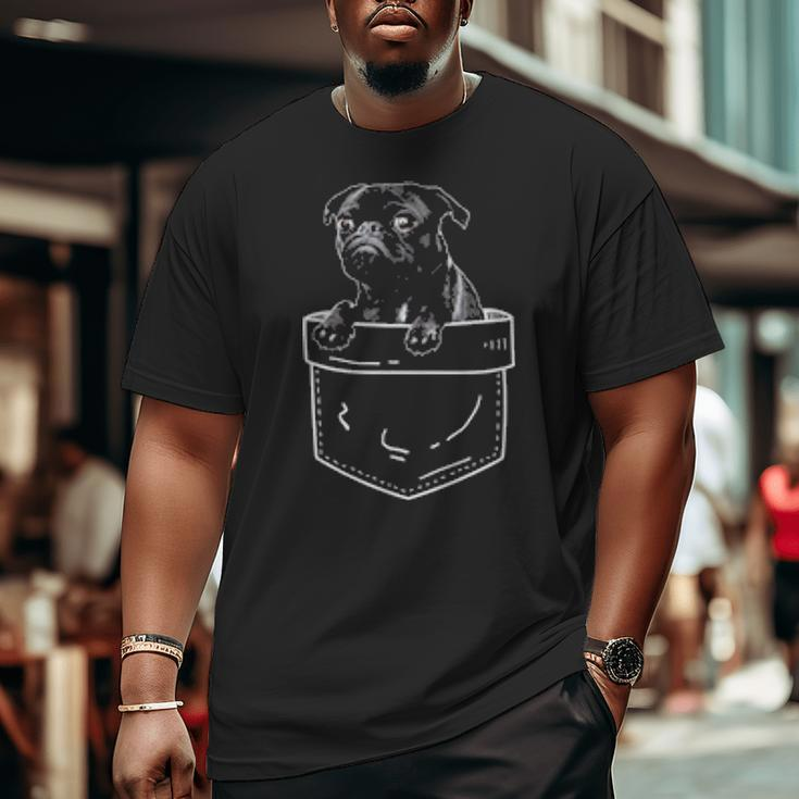 Black Pug In Pocket Cute Dog Lover Big and Tall Men T-shirt