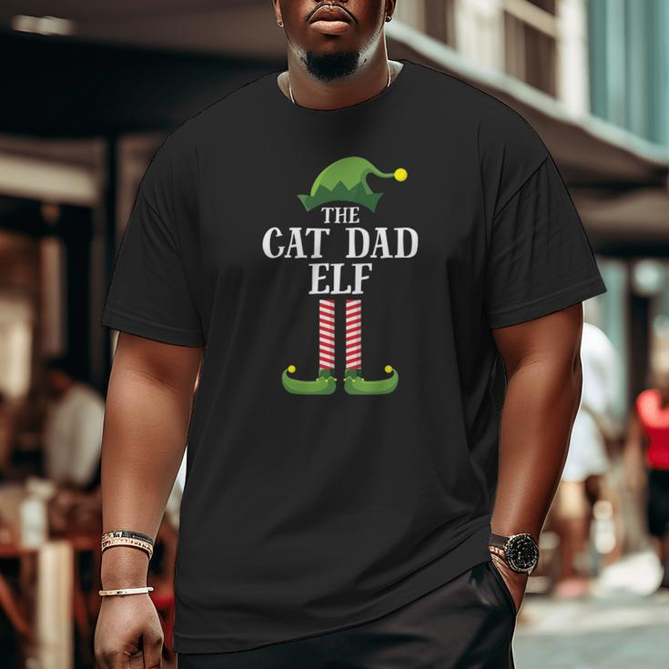 Cat Dad Elf Matching Family Group Christmas Party Pajama Big and Tall Men T-shirt
